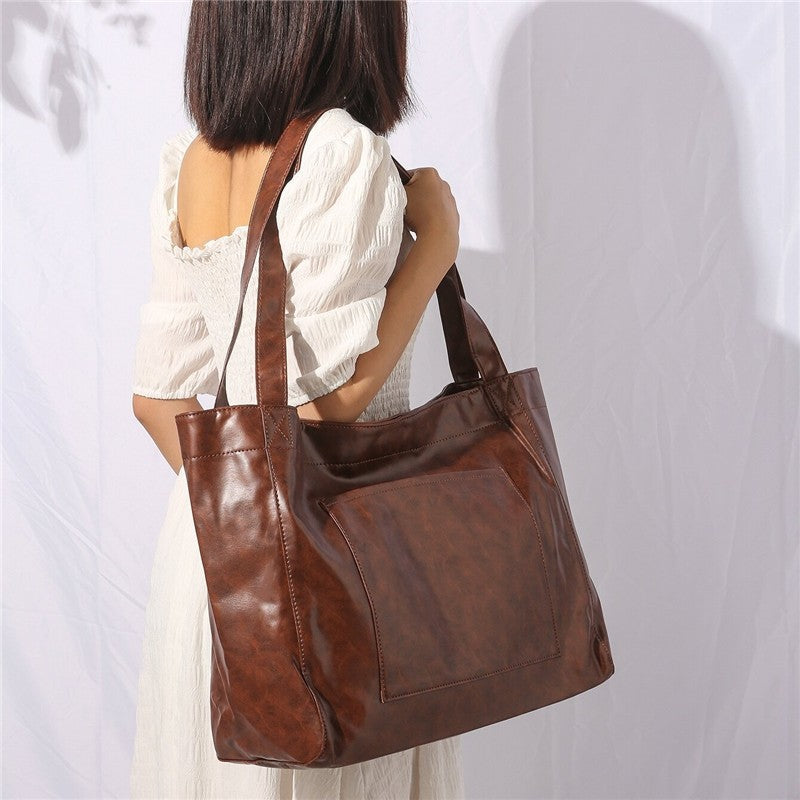 Leather Shoulder Bag with Front Pocket