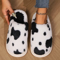 Cow Print Plush Slippers – Unisex Winter Slippers
