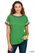 Mardi Gras Raised Rib Contrast Trim Top