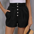 High-Waist Buttoned Shorts with Elastic Waistband and Pockets