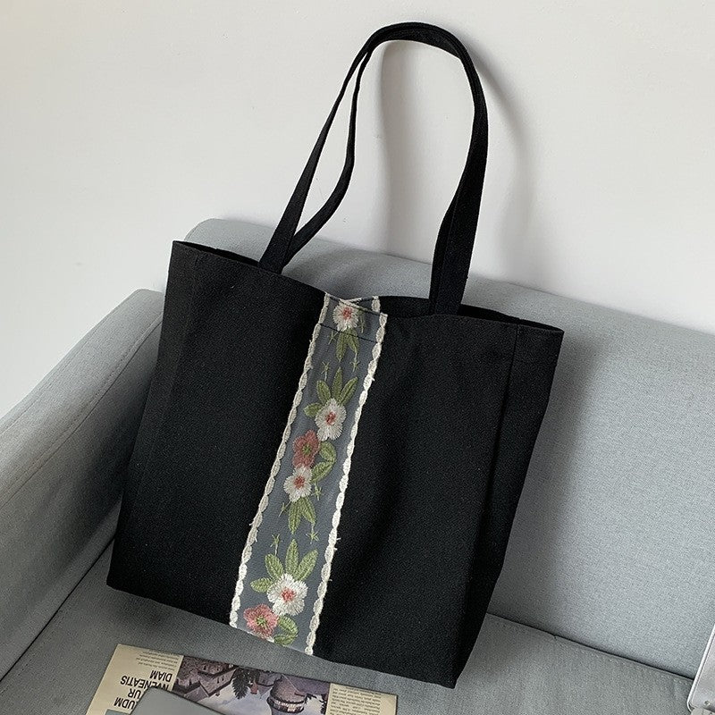 Embroidered Canvas Shoulder Bag