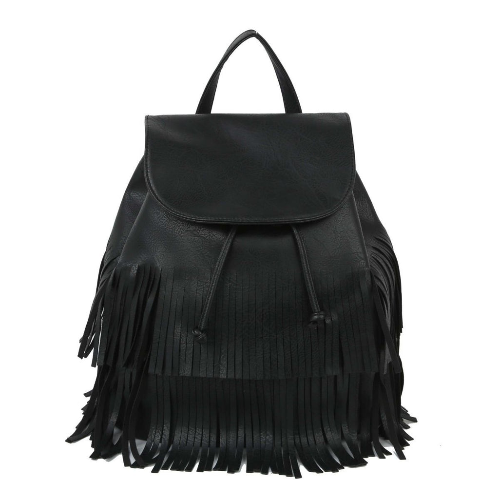 Convertible Black Double Fringe Backpack Stylish Fashion Accessory
