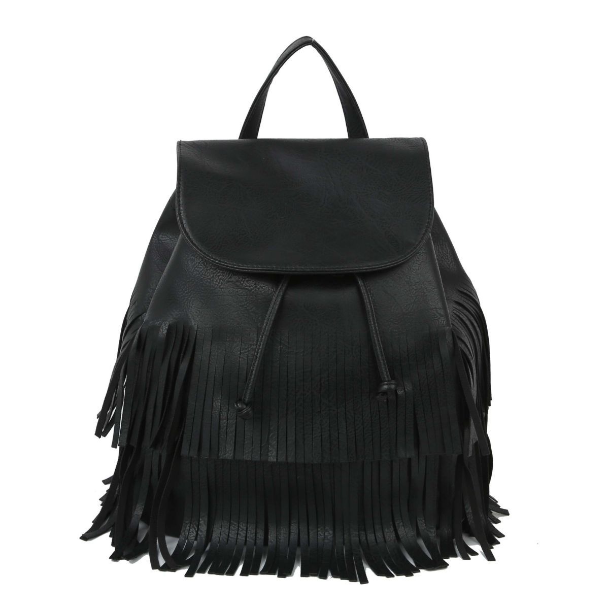 Convertible Black Double Fringe Backpack Stylish Fashion Accessory