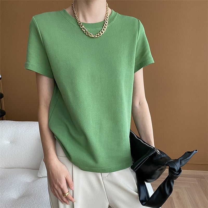 Elegant Off-Shoulder Solid Color T-Shirt