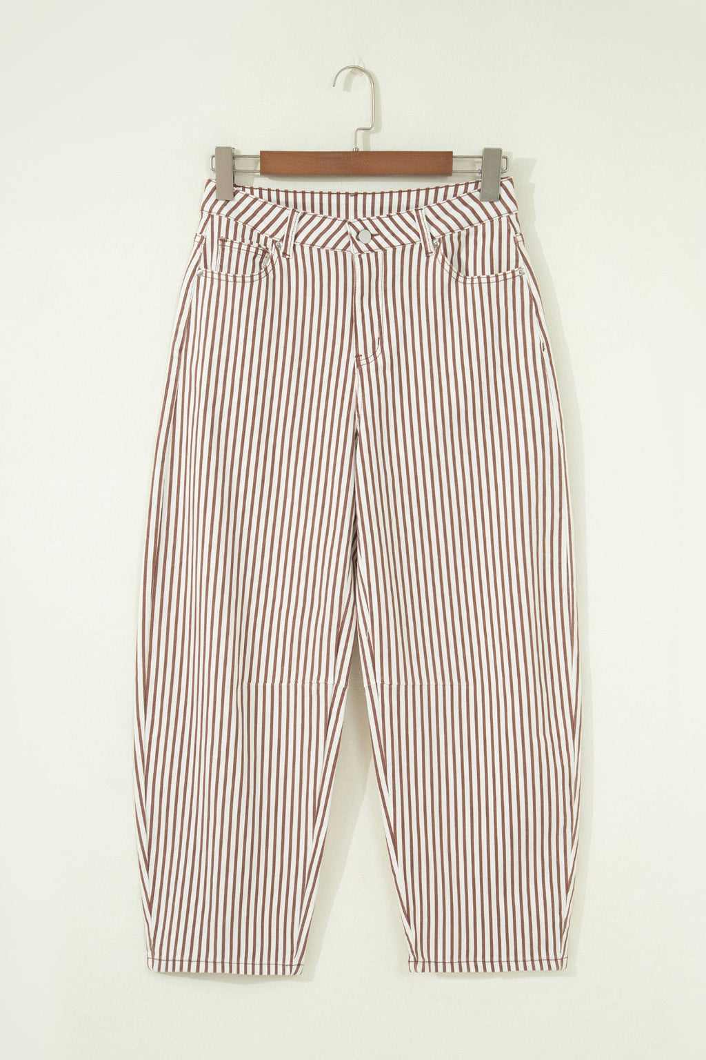 Brown Stripe Casual Barrel Jeans