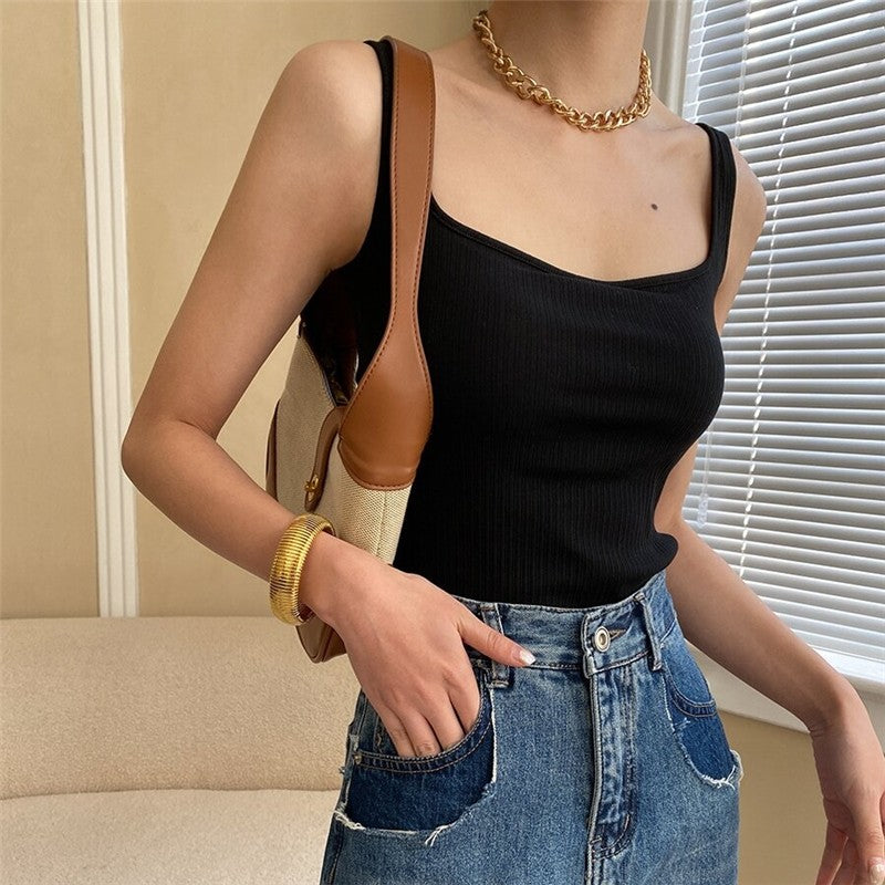 Padded V-Neck Wide Strap Tank Top