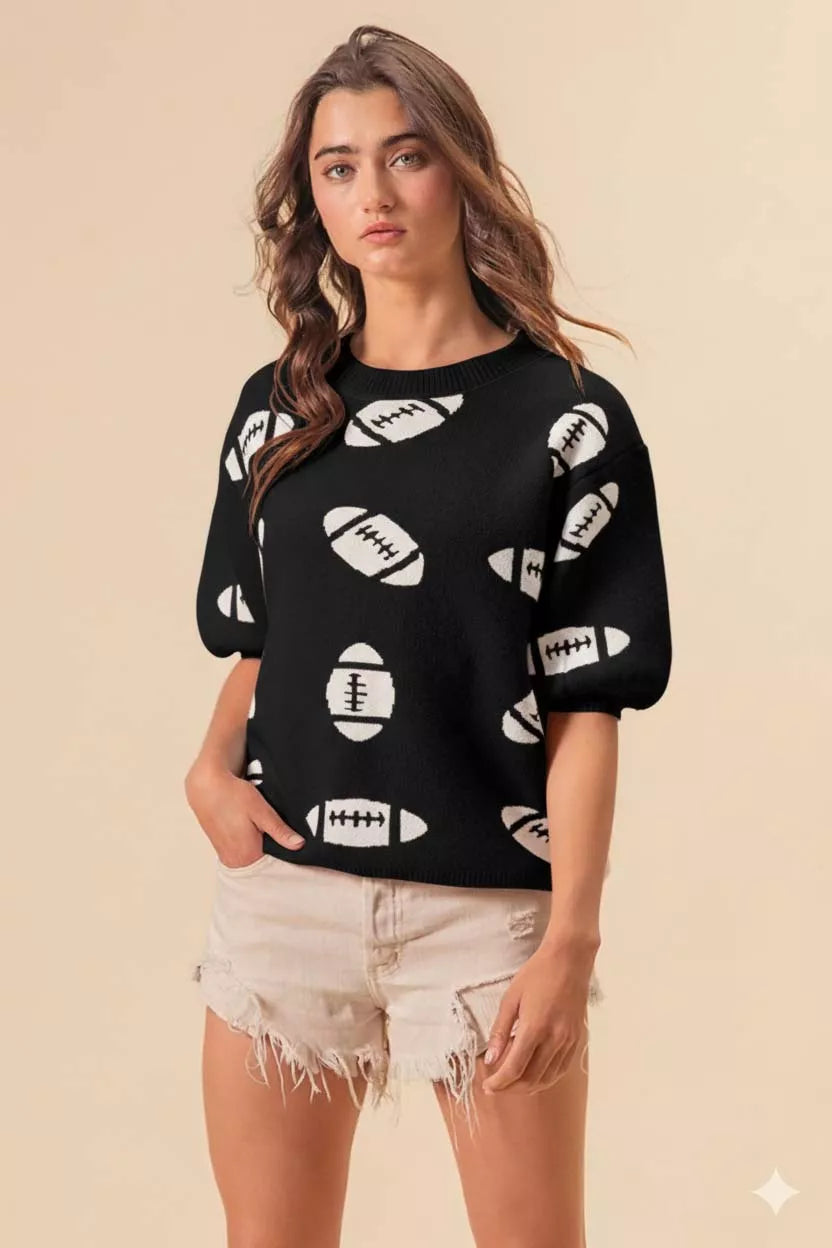 Football Pattern Short Sleeve Sweater