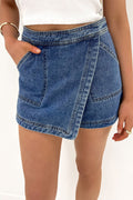 Faux Wrapped Mini Denim Skort