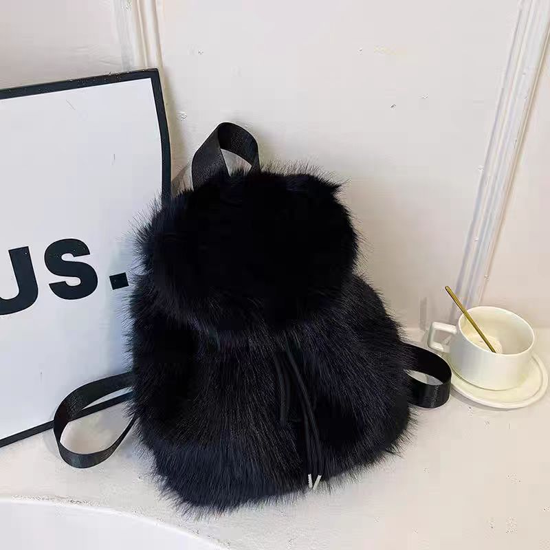 Plush Drawstring Flap Backpack