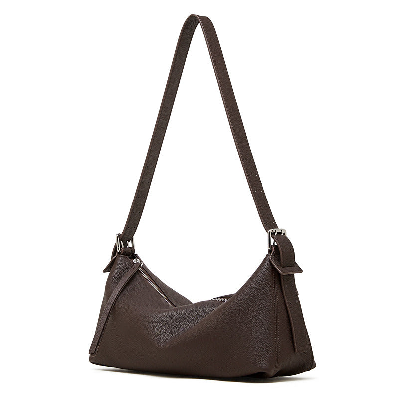 Vegetable-Tanned Genuine Leather Hobo Bag - Belt-Attachable Crossbody Shoulder Bag