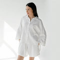 Cotton Linen Women's Seven-Quarter Sleeve Top and Shorts Pajama Set