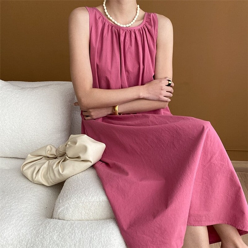 Halter Neck Solid Color A-Line Maxi Dress