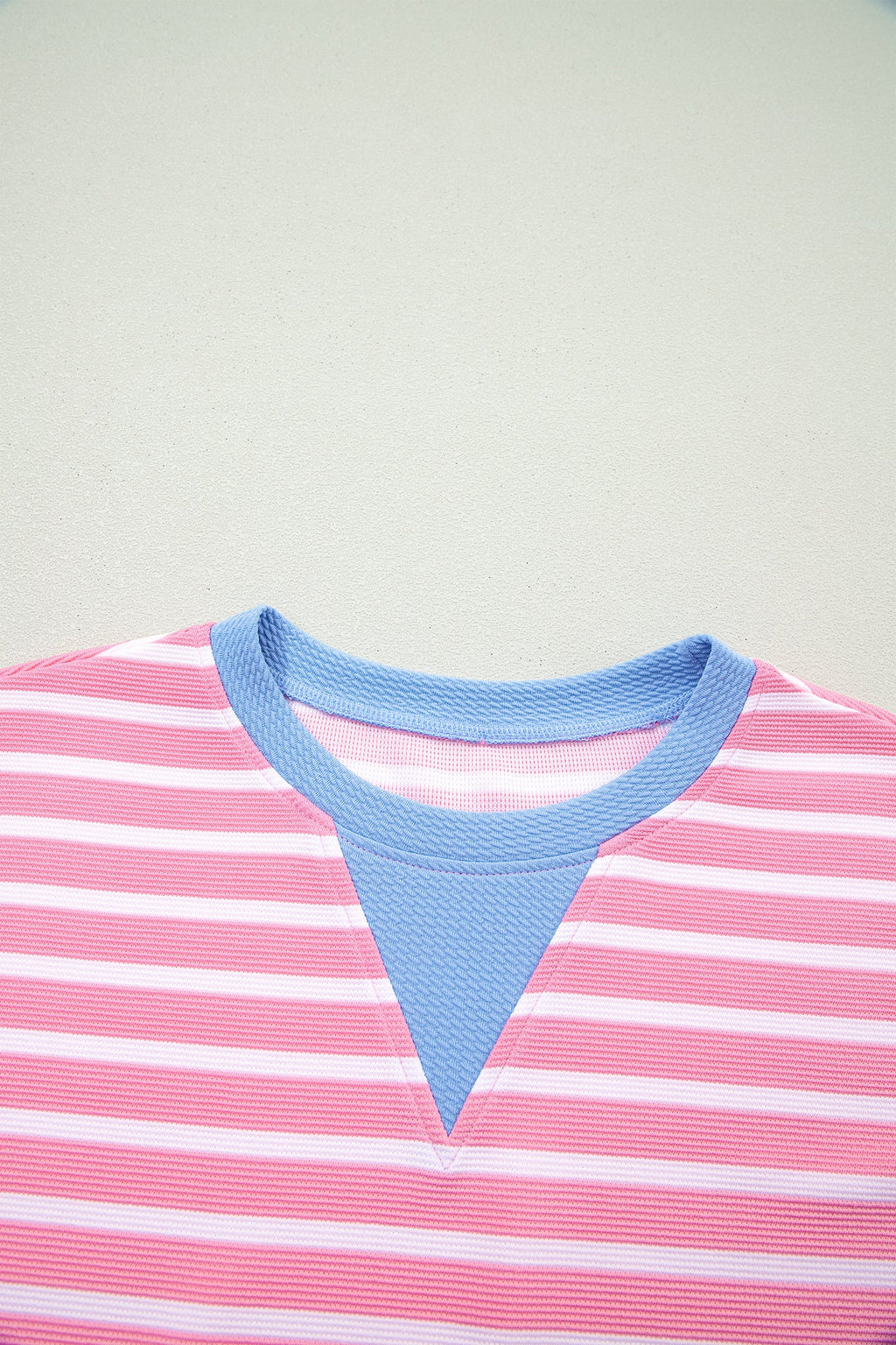 Pink Stripe Contrast Trim Loose Short Sleeve Top