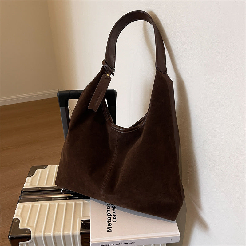 Women's Large-Capacity Tote Bag – Minimalist PU Leather Bucket Bag with Patchwork Detail