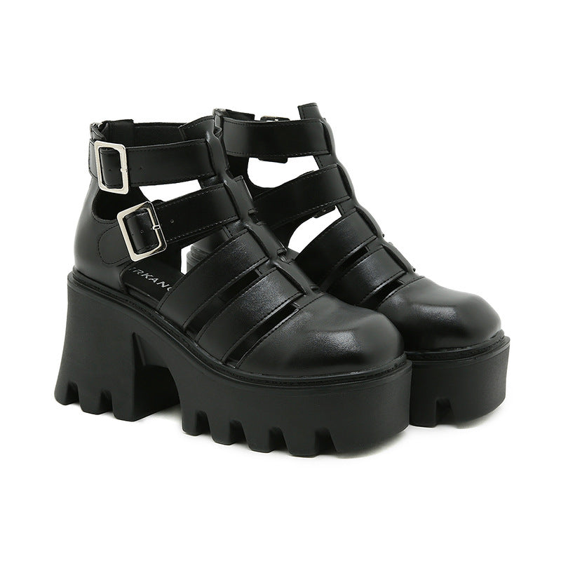 Women's Vintage Roman Sandals | Hollow-Out Woven Square Toe Chunky Platform Heels