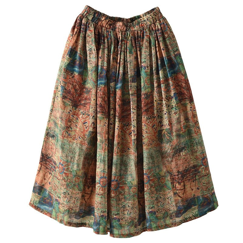 Flowy Floral Print Maxi Skirt with Elastic Waistband