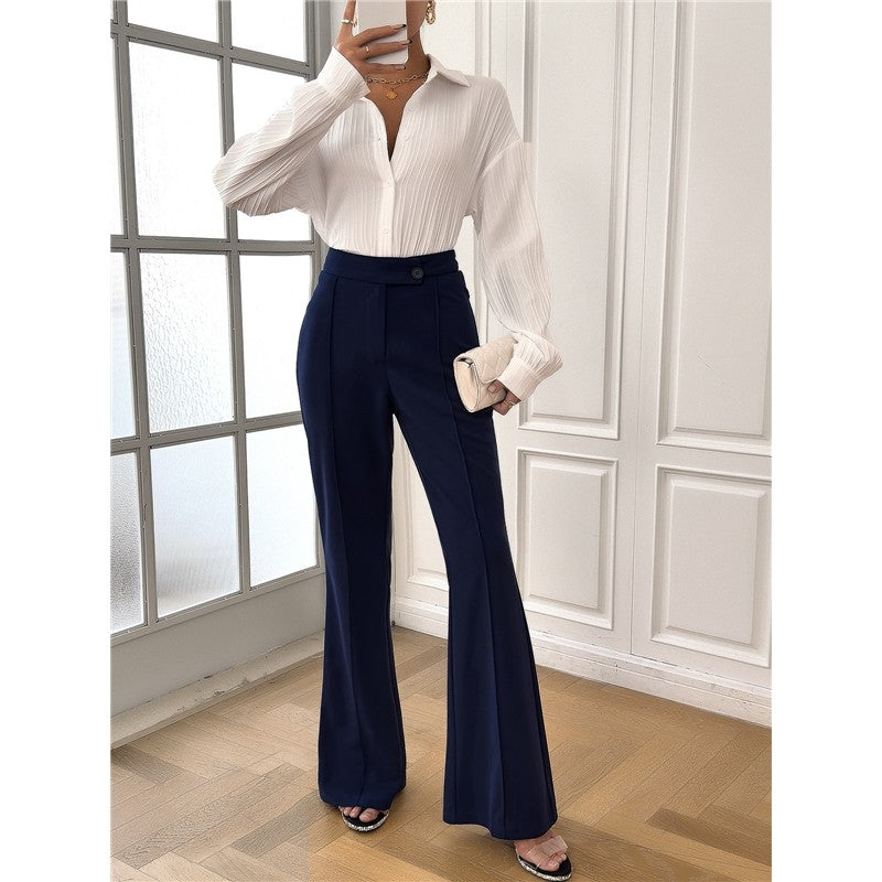 Elegant Solid Color Bell Bottom Trousers