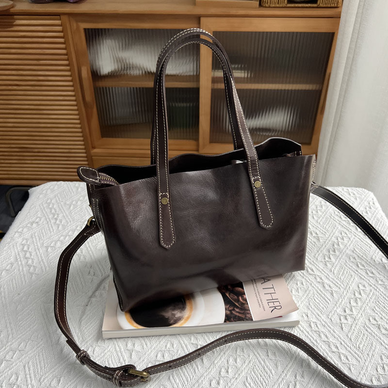 Women's Vintage Soft PU Leather Shoulder Bag | Everyday Commuter Handbag | Coffee & Brown