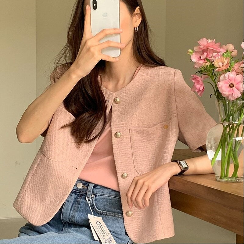 Stylish Solid Color Single-Breasted Blouse