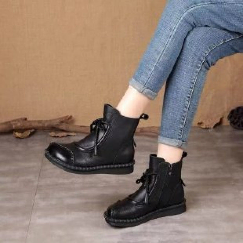 Women's Soft-Sole Chunky Heel Ankle Boots | Lace-Up | Microfiber Lining | Non-Slip Rubber Sole