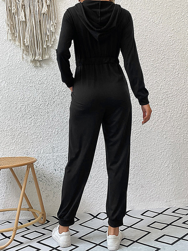 Skinny Elasticity Split-Joint Zipper Hooded Jumpsuits