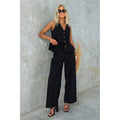 Single Breasted Sleeveless Vest and Trousers Set in Solid Color