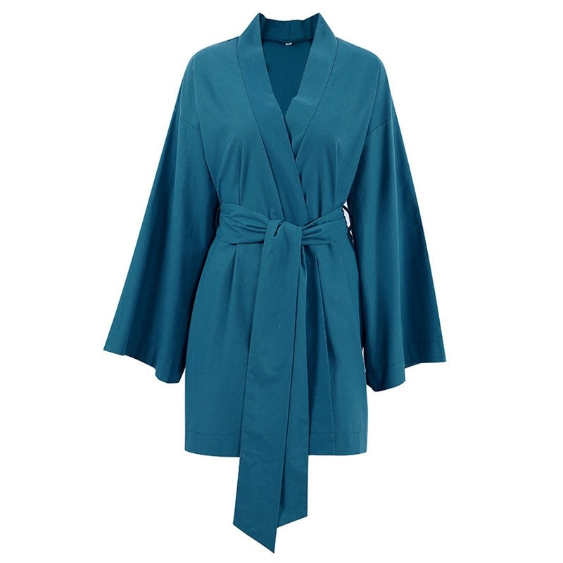 Women's Lightweight Cotton Linen Long Sleeve Cardigan Robe