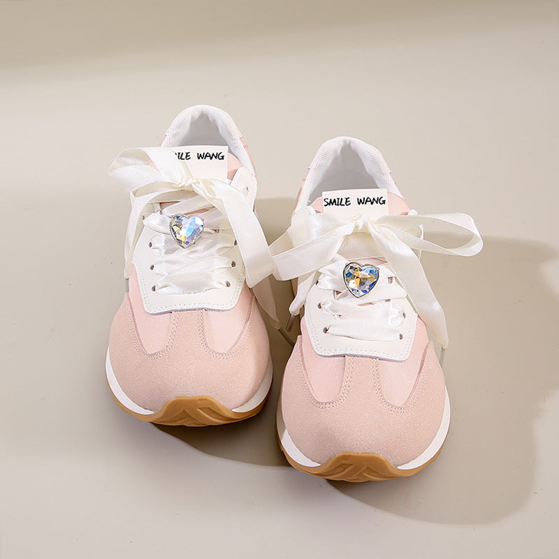 Women's Breathable Non-Slip Casual Sneakers | Lace-Up Sporty Comfort Shoes | Pink Beige Green