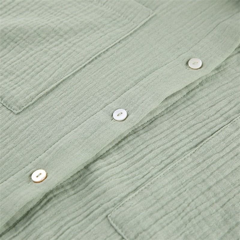 Solid Color Loose Long Sleeve Lapel Buttoned Waist Tied Blouse and Pants Two-Piece Loungewear Set