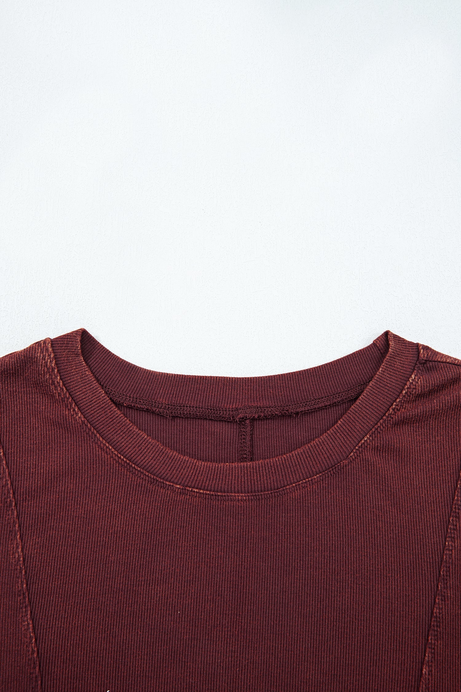 Burgundy Exposed Seam Ribbed Long Sleeve Top