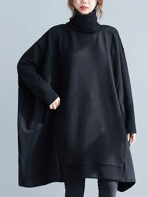 Casual Loose Solid Color Heaps Collar Long Sleeves Sweater Top