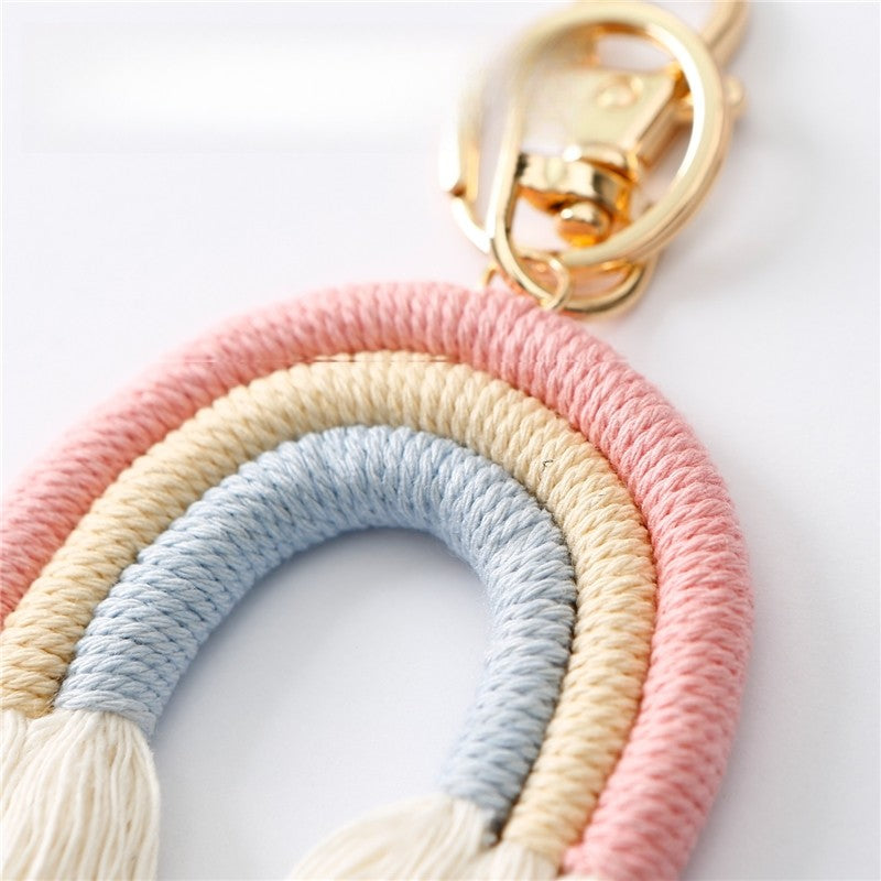 Handcrafted Rainbow Tassel Necklace with U-Shaped Pendant