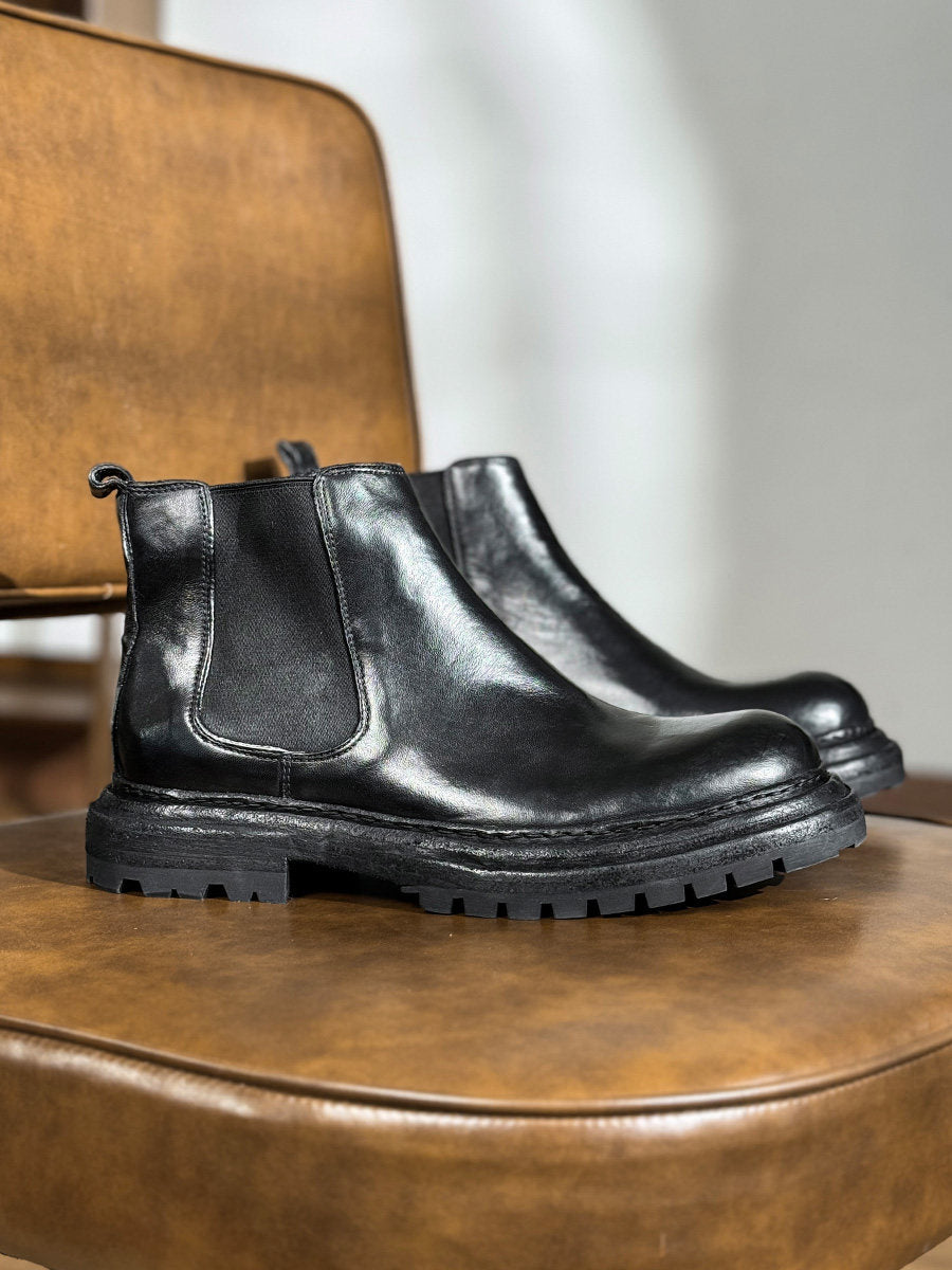 Men's Vintage Carved Leather Boots | Thick Sole Height-Increasing Dr. Martens Style