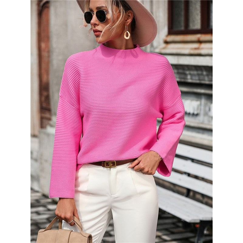 Solid Color Long Sleeve Crewneck Casual Loose Pullover Knitted Sweater