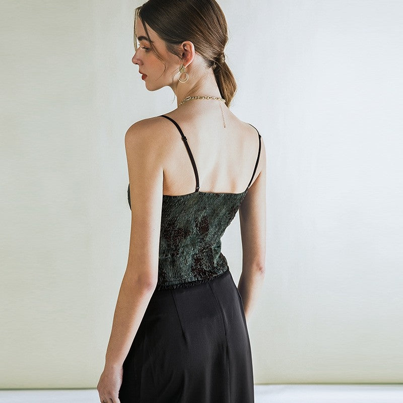 Vintage Print Spaghetti Strap Slim Fit Tank Top