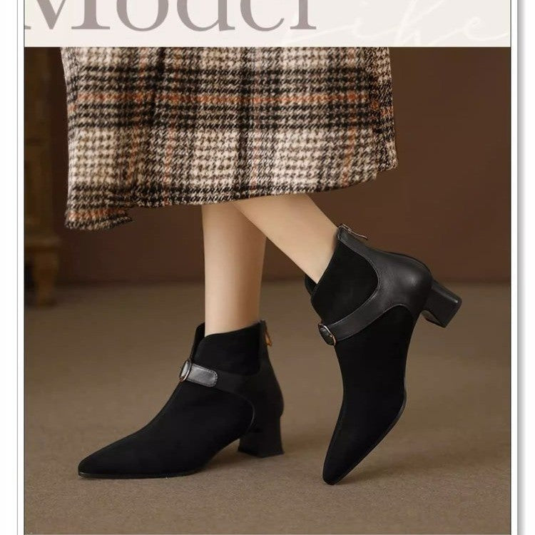 Pointed-Toe Suede Ankle Boots