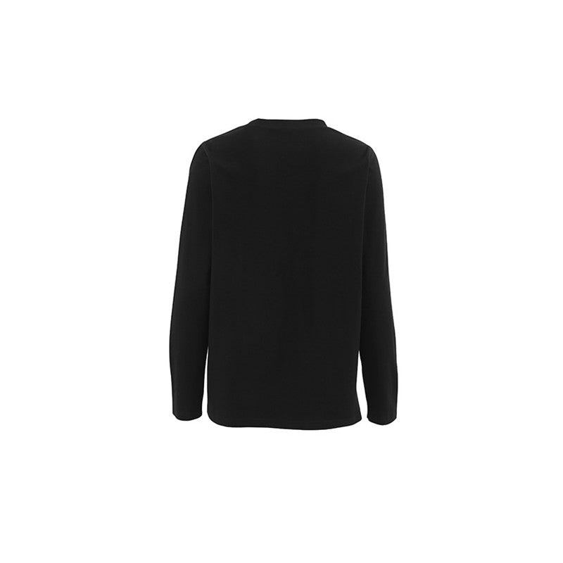 Simple Black Cotton Off-Shoulder Cutout Long Sleeve Top