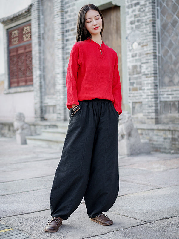 Casual Loose Keep Warm Elasticity Solid Color Casual Pants Bottoms