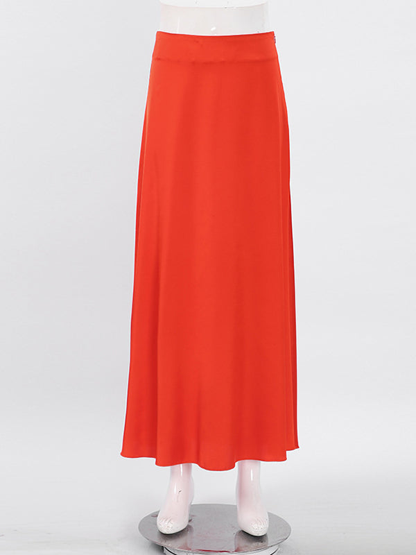 A-Line High Waisted Solid Color Zipper Skirts Bottoms