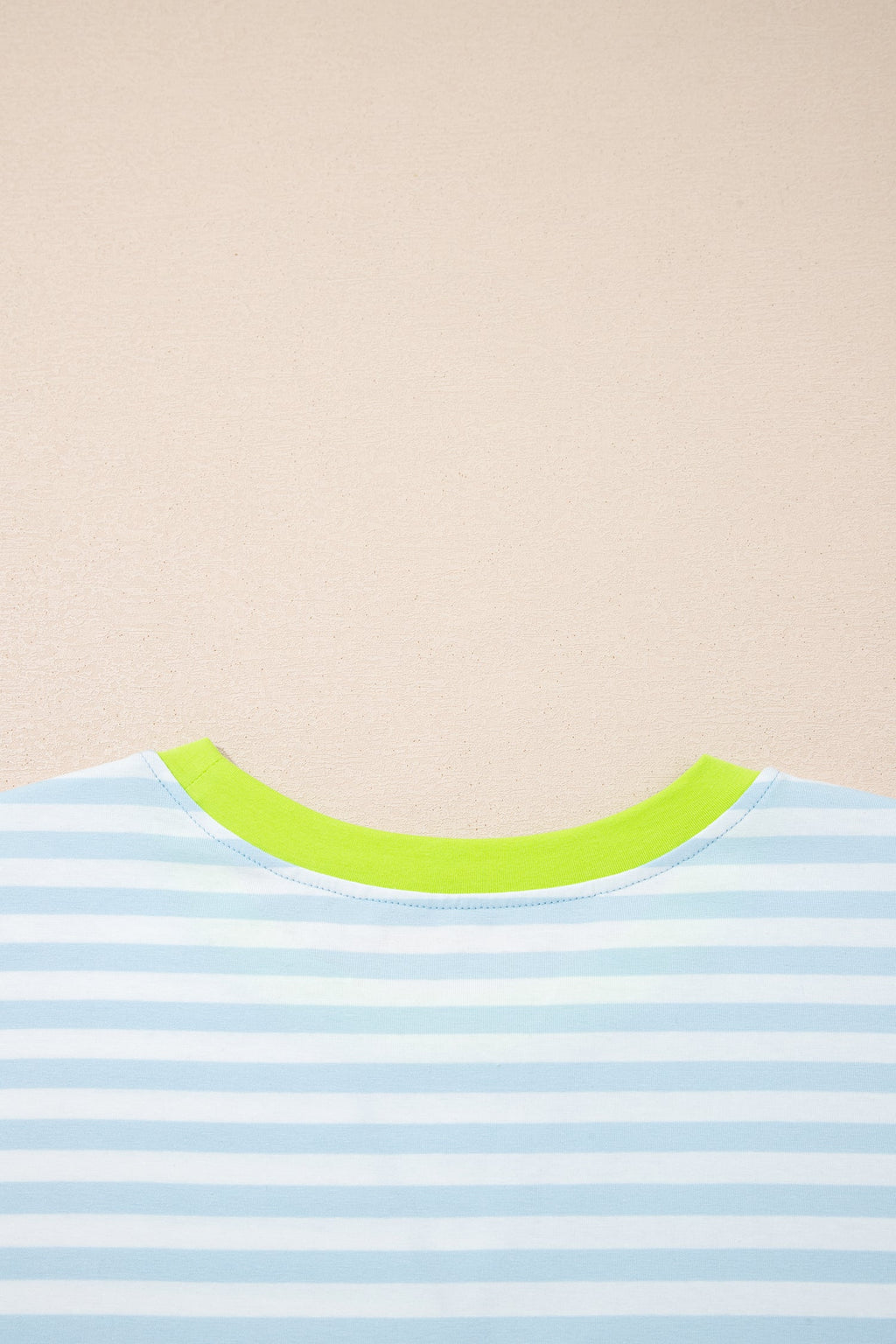 Sky Blue Stripe Contrast Neck Loose Tee and Drawstring Shorts Set