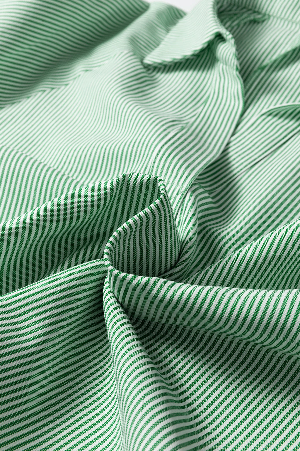 Mint Green Striped Print Collared Split Neck Half Sleeve Blouse