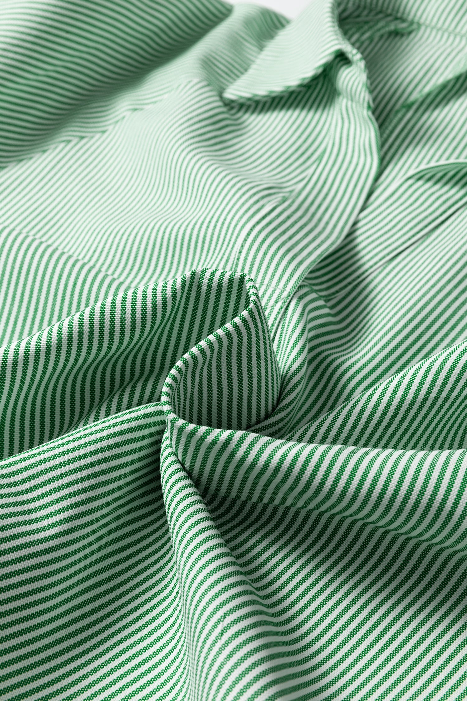 Mint Green Striped Print Collared Split Neck Half Sleeve Blouse