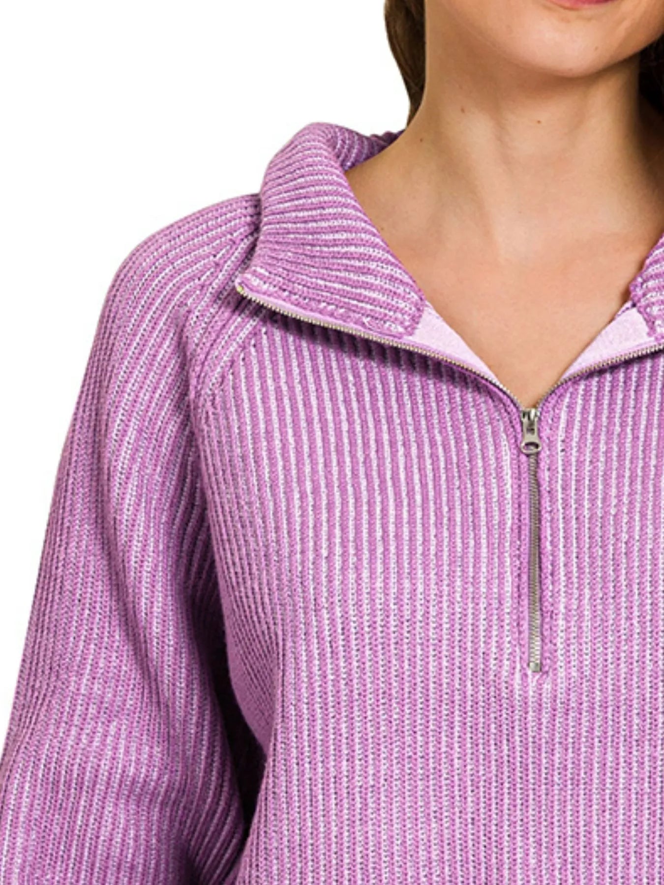 Ribbed Two Tone Half Zip Sweater