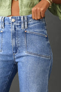 Dusk Blue Loose Straight Leg Cropped High Waist Jeans