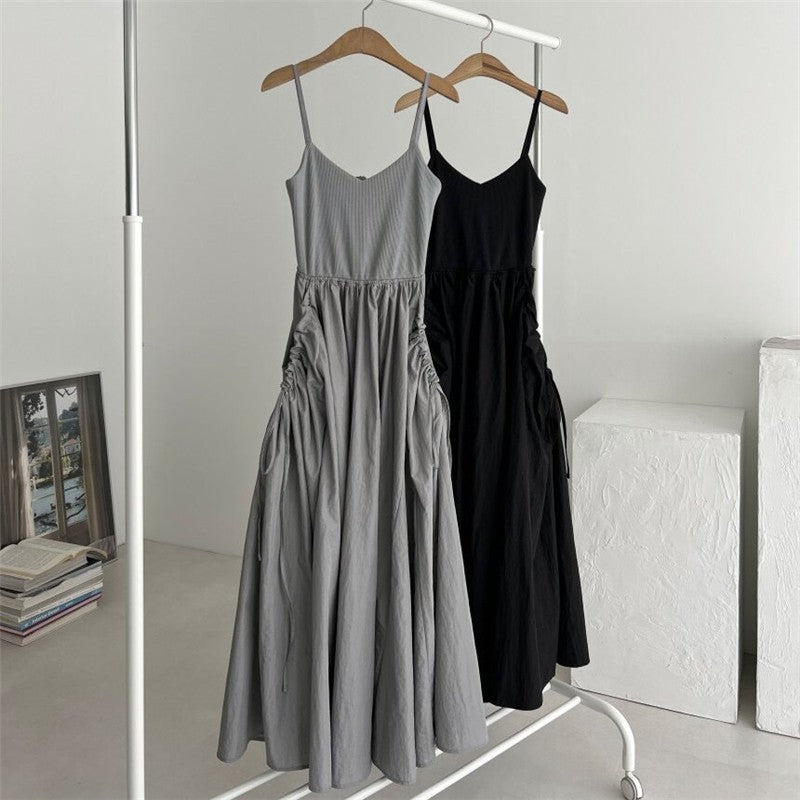 Solid Color U-Neck Backless Pleated Waistband Sling Dress

Suggested Optimized Title: "Chic