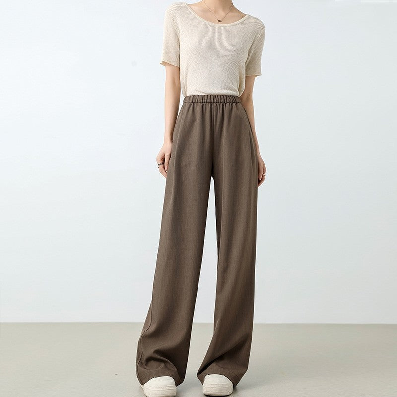 Elastic Waist Straight Leg Mopping Pants - Solid Color