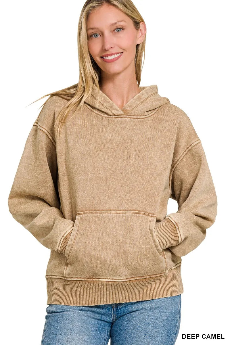 Fleece Acid Wash Kangaroo Pocket Hoodie