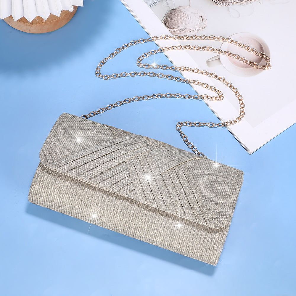 Women's Elegant Striped Evening Bag with Chain Shoulder Strap | Clutch Purse