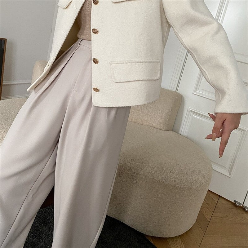 Wide-Leg Floor-Length Suit Trousers in Loose Solid Color