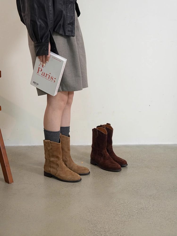 Women's Chunky Heel Ankle Boots – Slip-On Mid-Calf Block Heel Boots